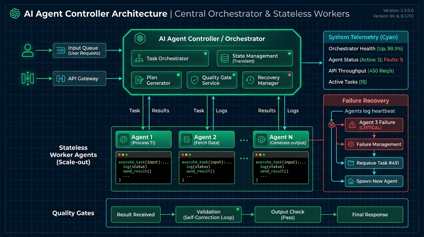 AI Agent Controller Architecture: Central Orchestrator & Stateless Workers